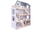 Wooden doll house + furniture 80cm white grey 3