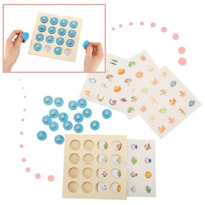 Wooden puzzle memory board game + 4 cards
