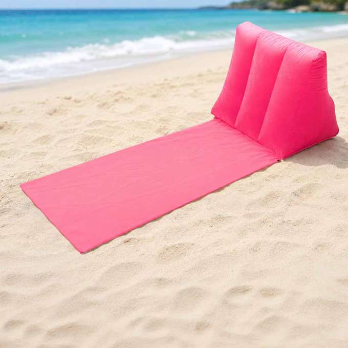 Beach mat with inflatable backrest lounger with cushion pink