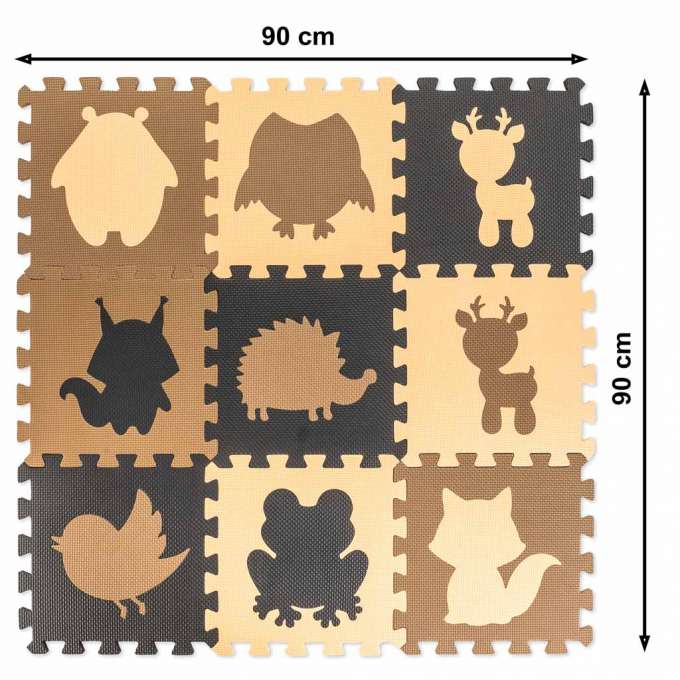 Children's foam mat puzzle 9el. beige-brown-black 85cm x 85cm x 1cm