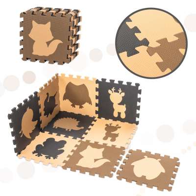 Children's foam mat puzzle 9el. beige-brown-black 85cm x 85cm x 1cm