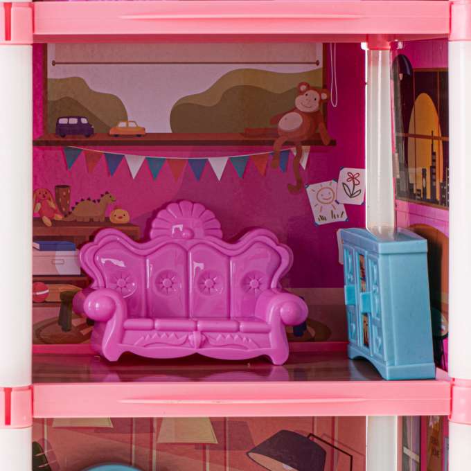 Doll house villa pink DIY 4 levels furniture