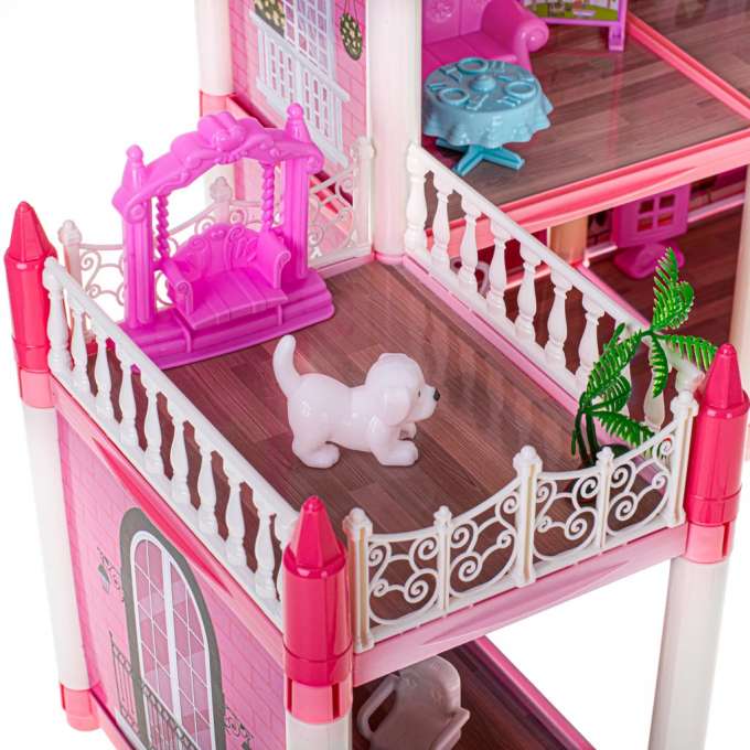 Doll house villa pink DIY 4 levels furniture