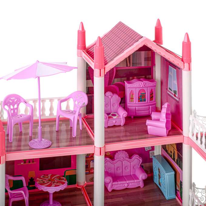 Doll house villa pink DIY 4 levels furniture
