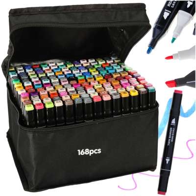 Double-sided alcohol markers in case 168 + base