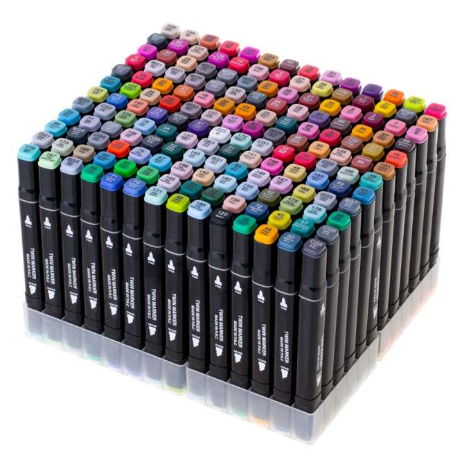 Double-sided alcohol markers in case 168 + stand
