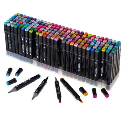 Double-sided alcohol markers in case 168 + stand
