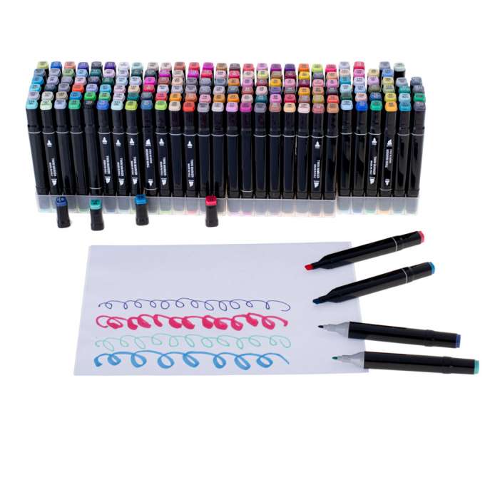 Double-sided alcohol markers in case 168 + stand