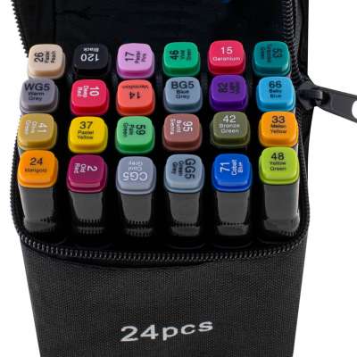 Double-sided alcohol markers in case 24 + stand