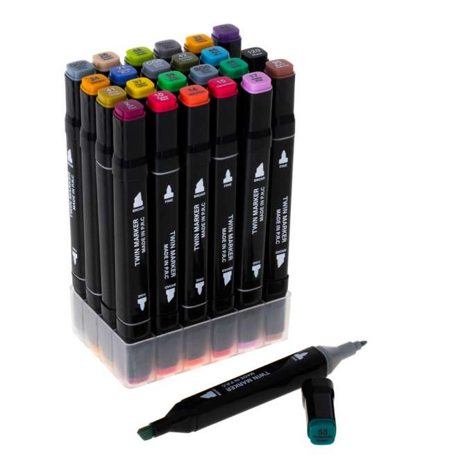 Double-sided alcohol markers in case 24 + stand