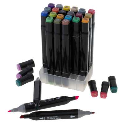 Double-sided alcohol markers in case 24 + stand