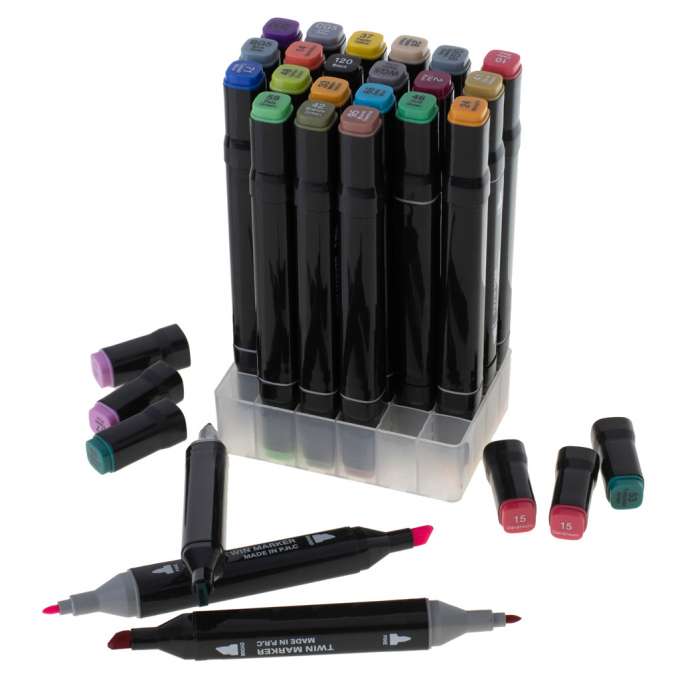 Double-sided alcohol markers in case 24 + stand