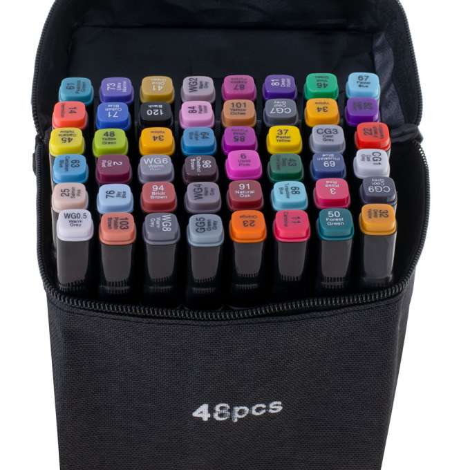 Double-sided alcohol markers in case 48 + stand