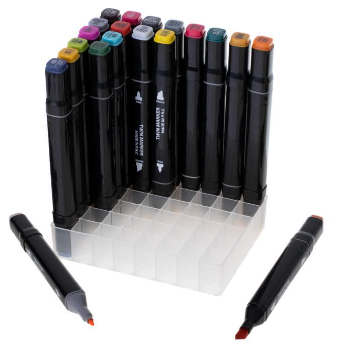 Double-sided alcohol markers in case 48 + stand