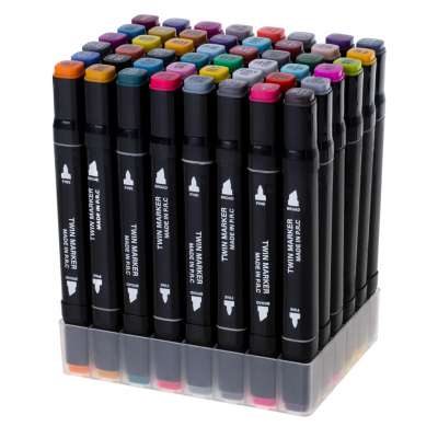 Double-sided alcohol markers in case 48 + stand