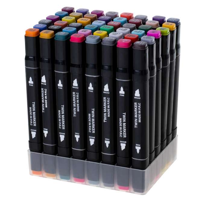 Double-sided alcohol markers in case 48 + stand