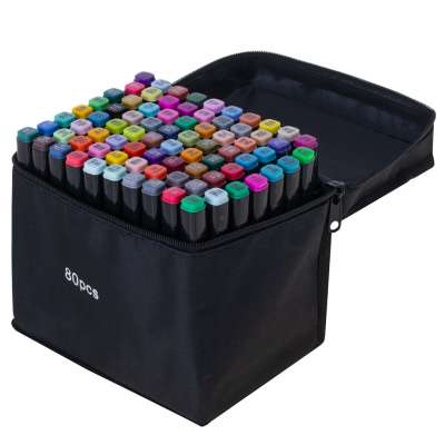 Double-sided alcohol markers in case 80 + stand