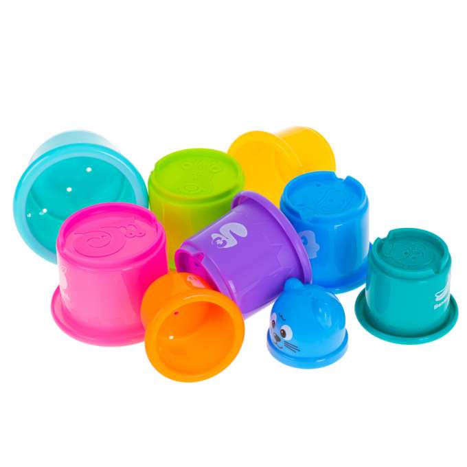 Educational cups tower pyramid numbers and fruits