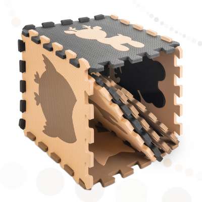 Foam puzzle mat for children 9el. beige-brown-black 85cm x 85cm x 1cm