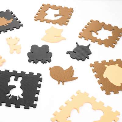 Foam puzzle mat for children 9el. beige-brown-black 85cm x 85cm x 1cm