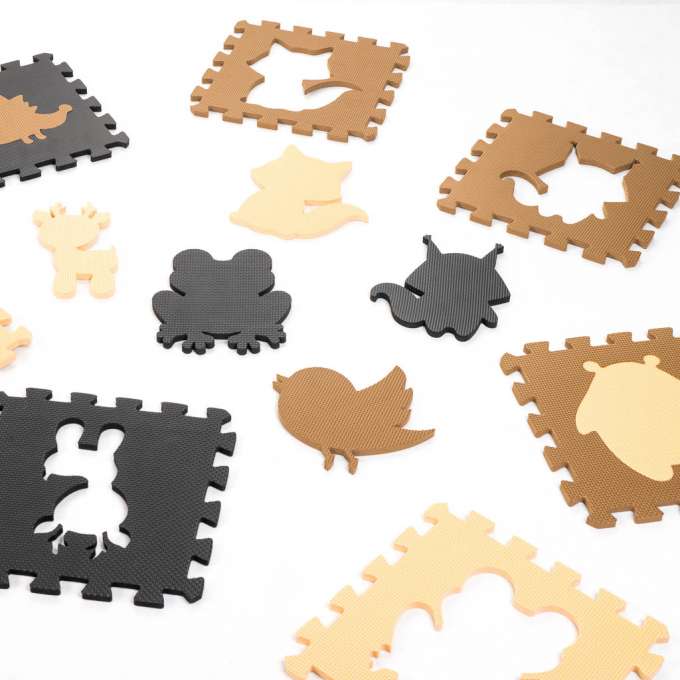 Foam puzzle mat for children 9el. beige-brown-black 85cm x 85cm x 1cm