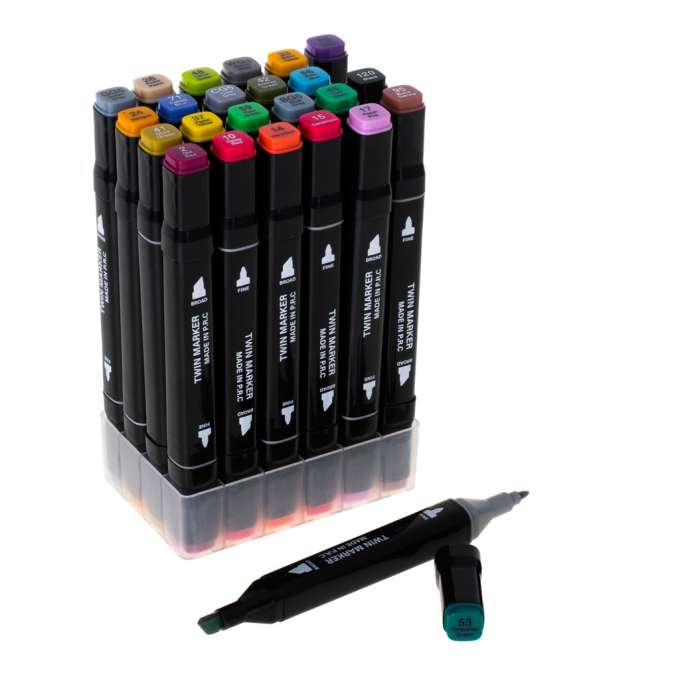 Markery dwustronne alkoholowe w etui 24 + podstawka
