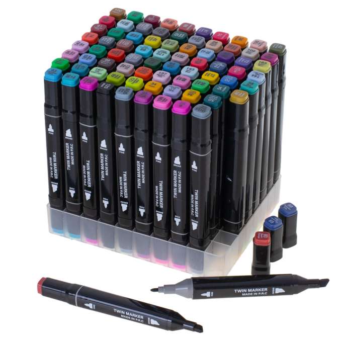 Markery dwustronne alkoholowe w etui 80 + podstawka