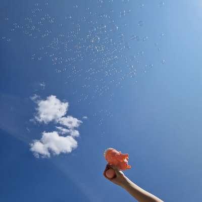 Soap bubble gun soap bubbles with wings pink