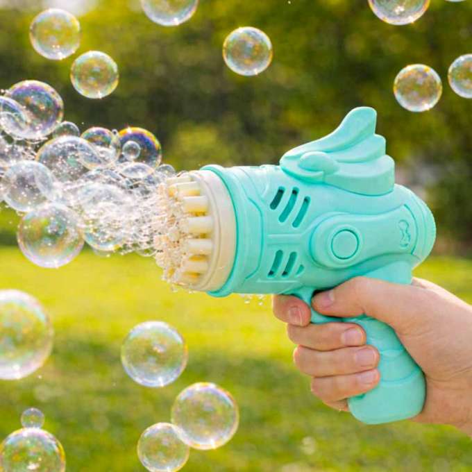 Soap bubble gun with blue wings.