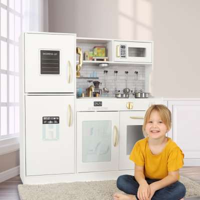 Wooden kitchen for children with refrigerator