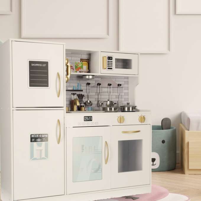 Wooden kitchen for children with refrigerator
