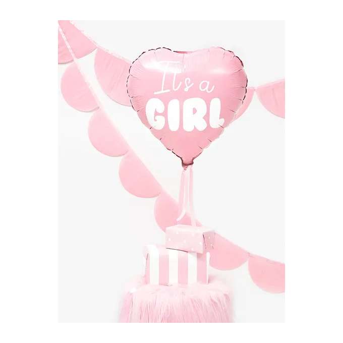 Balon foliowy "It's a girl" na baby shower serce różowe 48cm