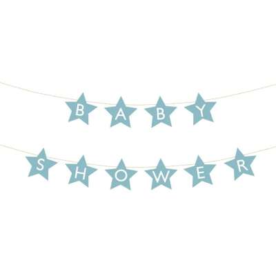Baner napis na baby shower gwiazdki jasnoniebieskie 290cm x 16,5cm