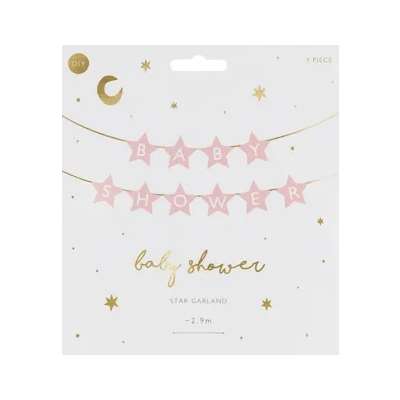 Banner sign for baby shower stars bright pink 290cm x 16.5cm