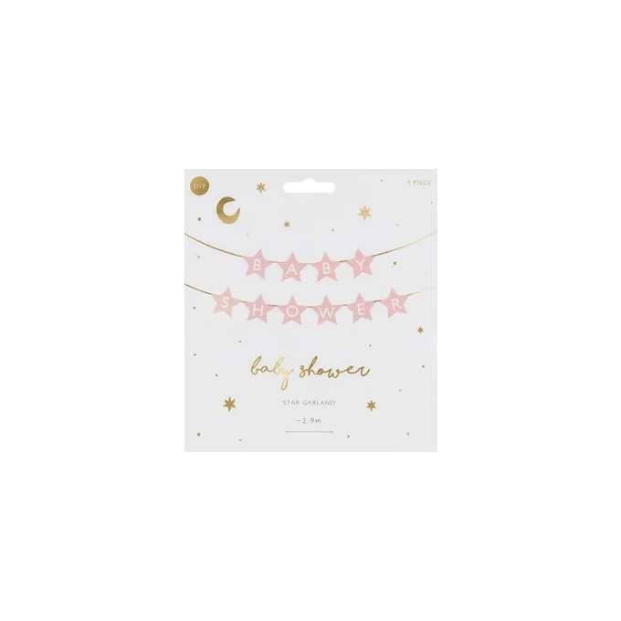 Banner sign for baby shower stars bright pink 290cm x 16.5cm