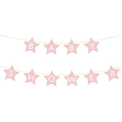 Banner sign for baby shower stars light pink 290cm x 16.5cm
