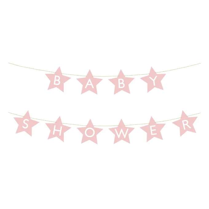 Banner sign for baby shower stars light pink 290cm x 16.5cm