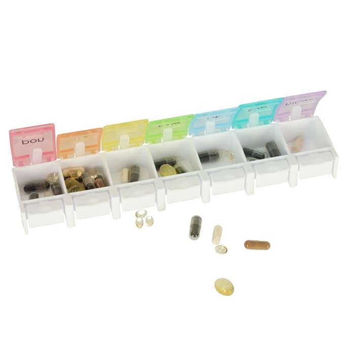 Container organizer for pills medicines weekly 7 days EN