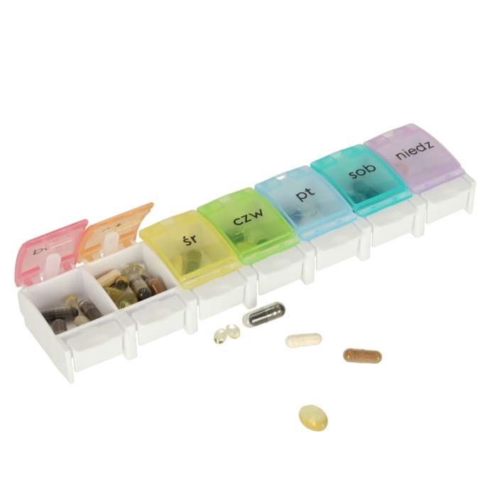 Container organizer for pills medicines weekly 7 days EN