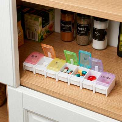 Container organizer for pills medicines weekly 7 days EN