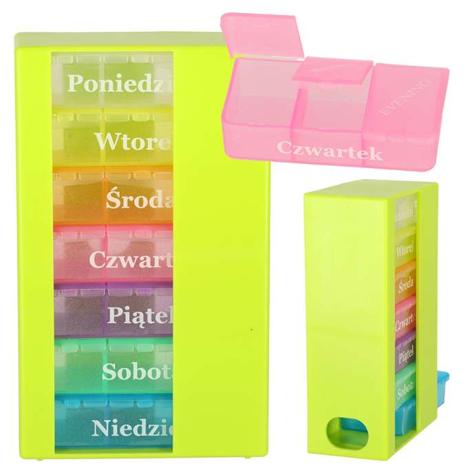 Container organizer medicine pill box weekly 7 days standing