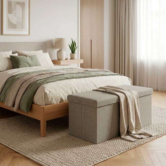 Folding pouffe with storage open to seat footrest gray large 76x38x38cm