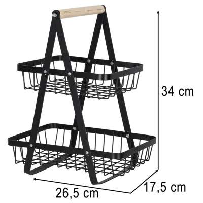 Fruit basket two-tier piled metal wood