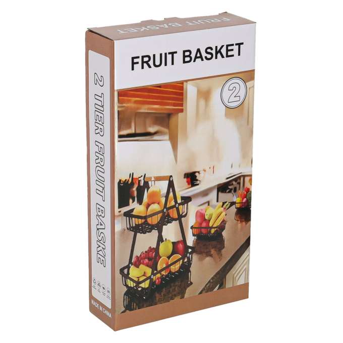 Fruit basket two-tier piled metal wood