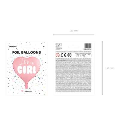 "It's a girl" foil balloon for baby shower heart pink 48cm