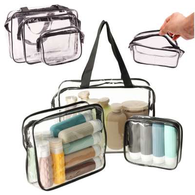 Transparent cosmetic bag travel organizer for airplane 3 pieces