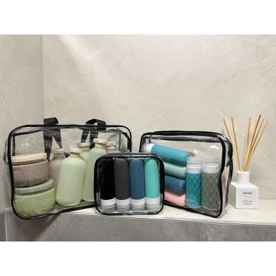 Transparent cosmetic bag travel organizer for airplane 3 pieces