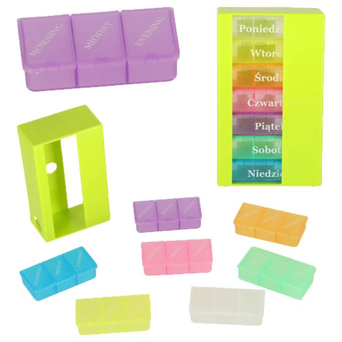 Weekly pill organizer container standing