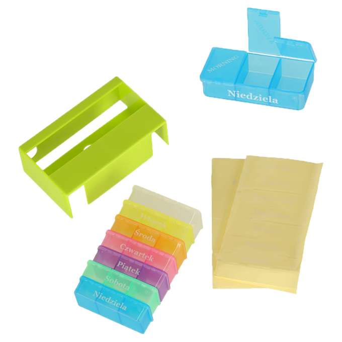 Weekly pill organizer container standing