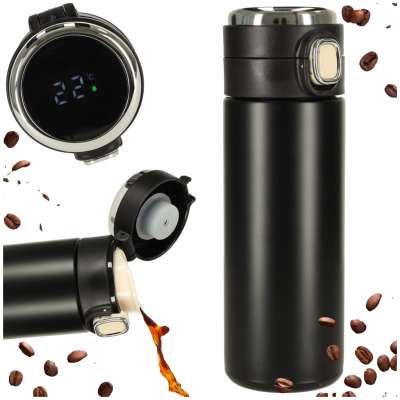 Kubek bidon termiczny z ustnikiem termos LED 420ml czarny